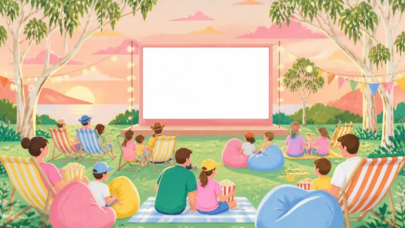 Outdoor Cinema event at ECU Joondalup Pines Outdoor Cinema, Edith Cowan University (Reel PERTHect illustration)